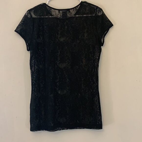 Grace Elements sheer black floral short sleeve blouse Size L - Picture 5 of 6